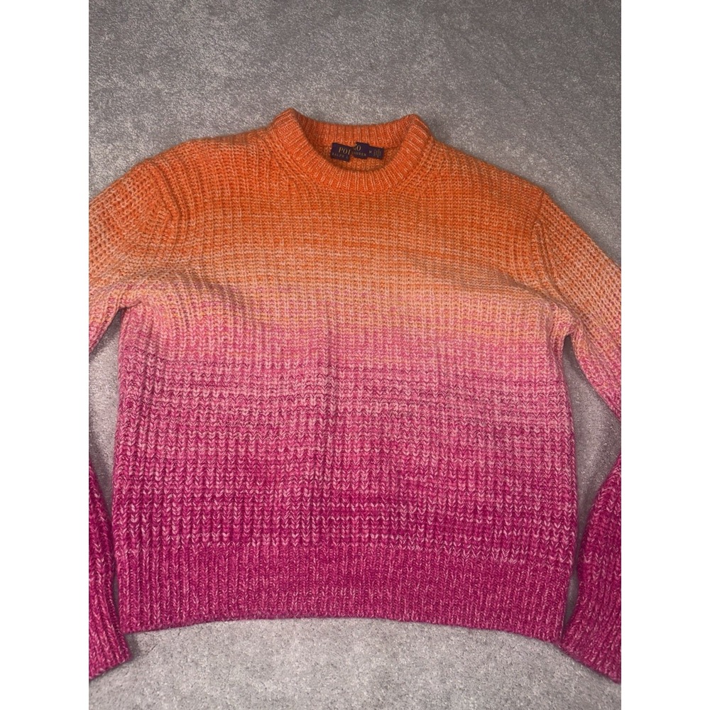 Polo Ralph Lauren Ombré Wool-Cashmere Blend Crewneck Sweater orange pink women M - Picture 4 of 10